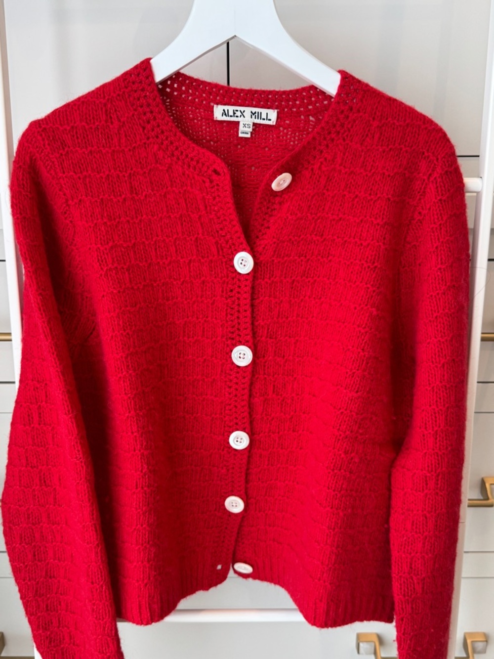 Alex Mill Red Textured Button-Up Cardigan